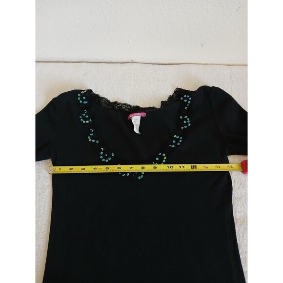 O’Neill Black Sequin Lace Scoop Neck Long Sleeve Top Y2K Style Women’s Large - Picture 12 of 16